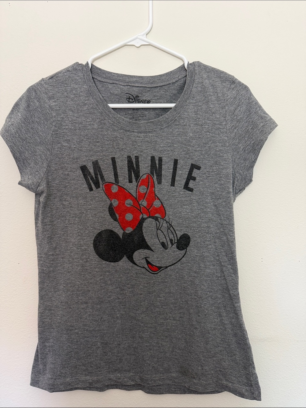 Disney Gray Minnie Mouse Tee with Red Polka-Dot Bow